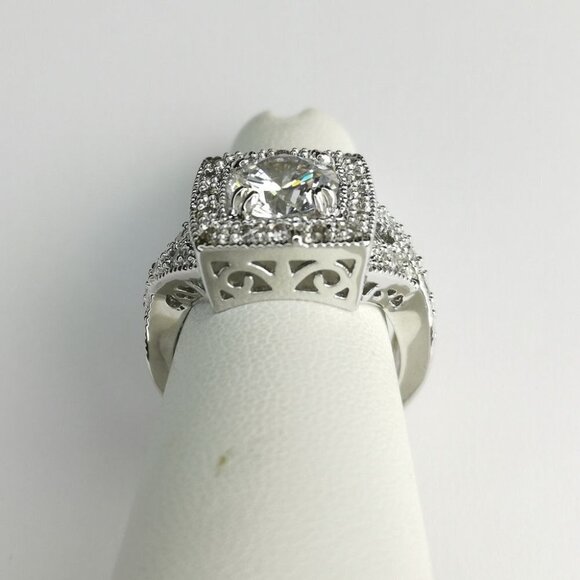 VINTAGE inspired 3ct CZ ring 14k white gold overlay size 7 - Picture 3 of 6